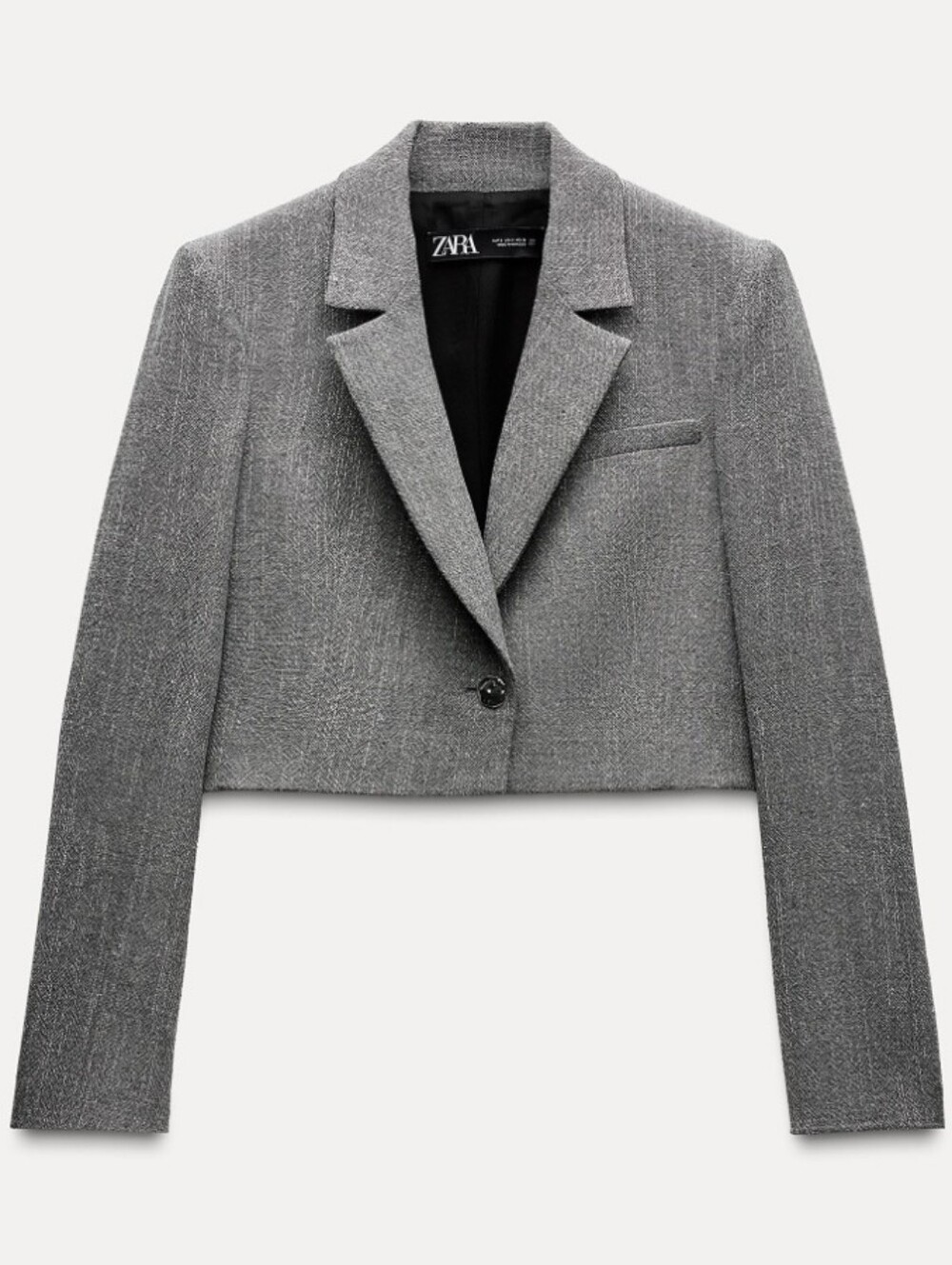 Zara Grey Cropped Single Button Blazer Jacket Size M